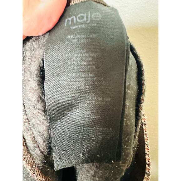 MAJE Jaisa Brown Plaid Wool Blend Front Back Slit Edgy Pencil Skirt Size US 8 - Picture 12 of 16